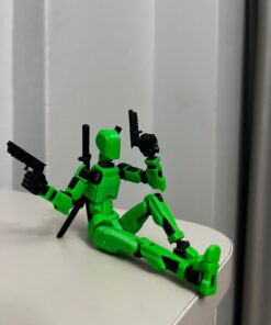 joybaskı Robot Dummy Oynar Eklemli Hareketli Oyuncak Aksiyon Figürü Bardak Hediyeli 3D 13 cm Yeşil Siyah