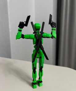 joybaskı Robot Dummy Oynar Eklemli Hareketli Oyuncak Aksiyon Figürü Bardak Hediyeli 3D 13 cm Yeşil Siyah - Görsel 3