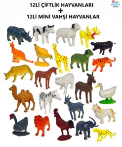 Brother Toys 24 Parça Gerçekçi Çiftlik Hayvanları Ve Vahşi Hayvanlar Serisi Birlikte Mini Boy