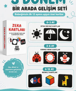 OGTWO 3 Dönem Bir Arada Bebeğimin İlk Zeka Kartları 0-12 Ay Yenidoğan Geliştirici Eğitici Kart Seti
