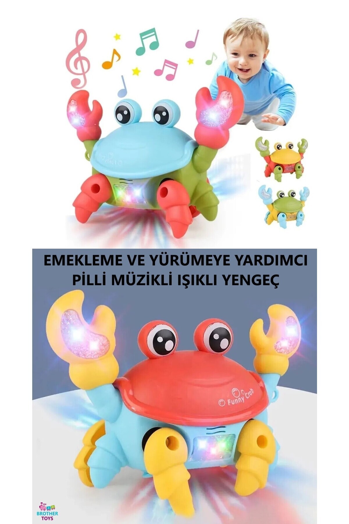 Brother Toys Yürüyen Yengeç Oyuncak İpli Işıklı Müzikli Emeklemeye ve Yürümeye Yardımcı Pilli