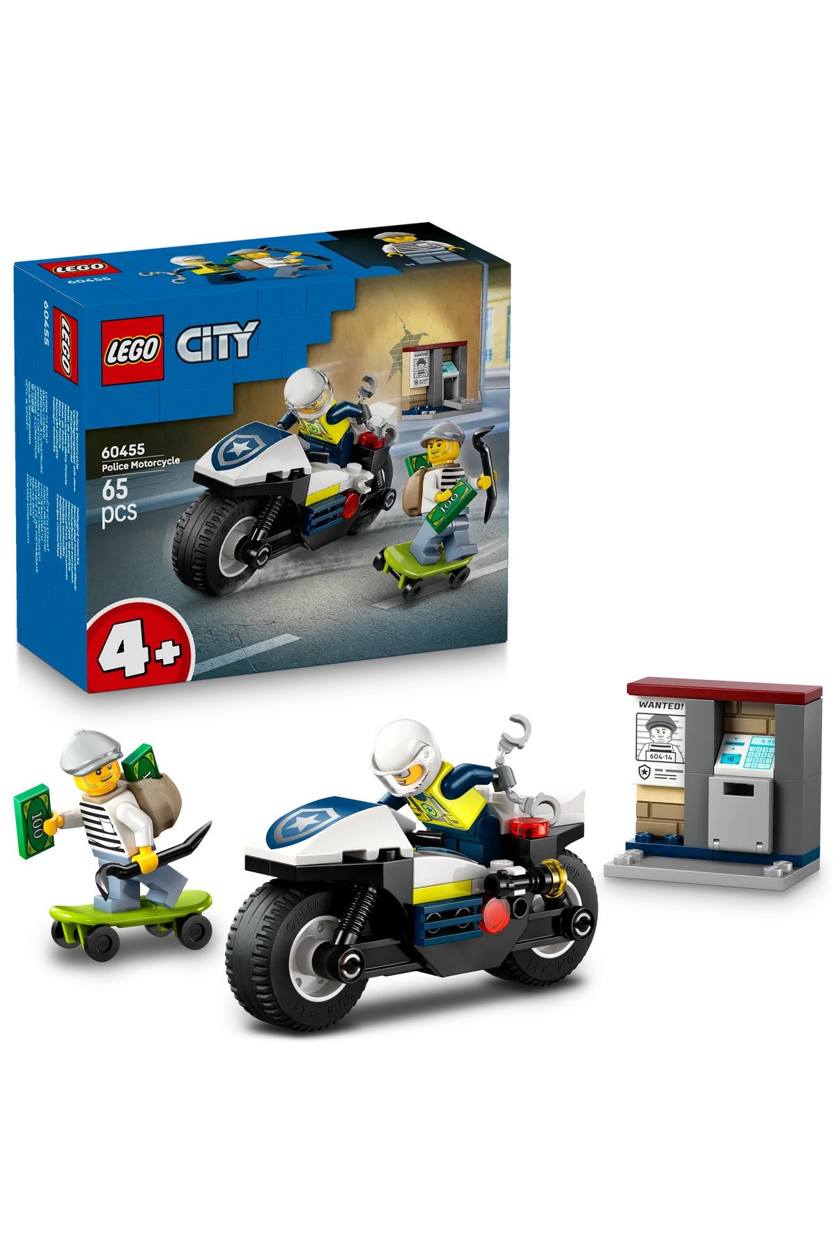 LEGO ® City Polis Motosikleti Takibi 60455 - 4+ Çocuklar için Yaratıcı Oyuncak Yapım Seti (65P)
