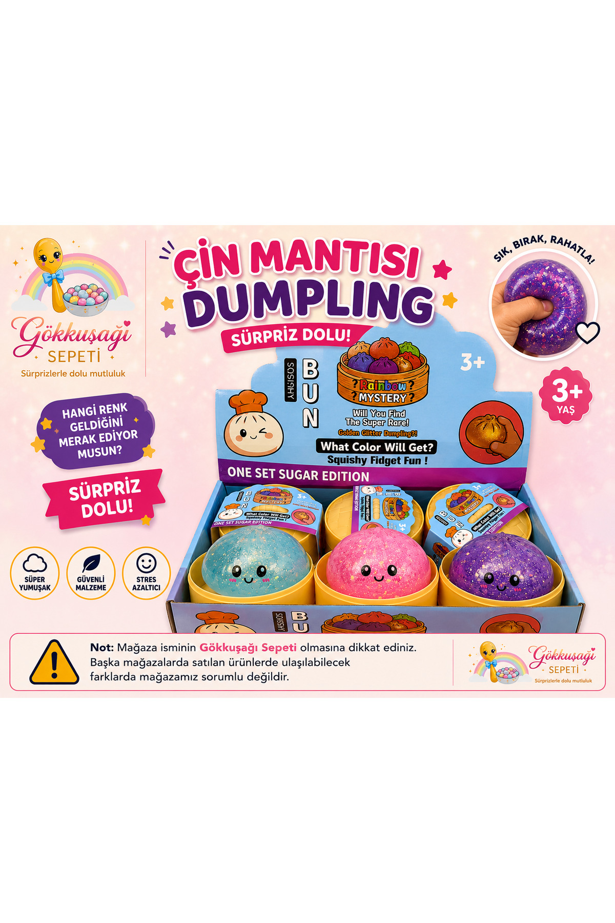 Gökkuşağı Sepeti Simli Çin Mantısı Dumpling Squishy