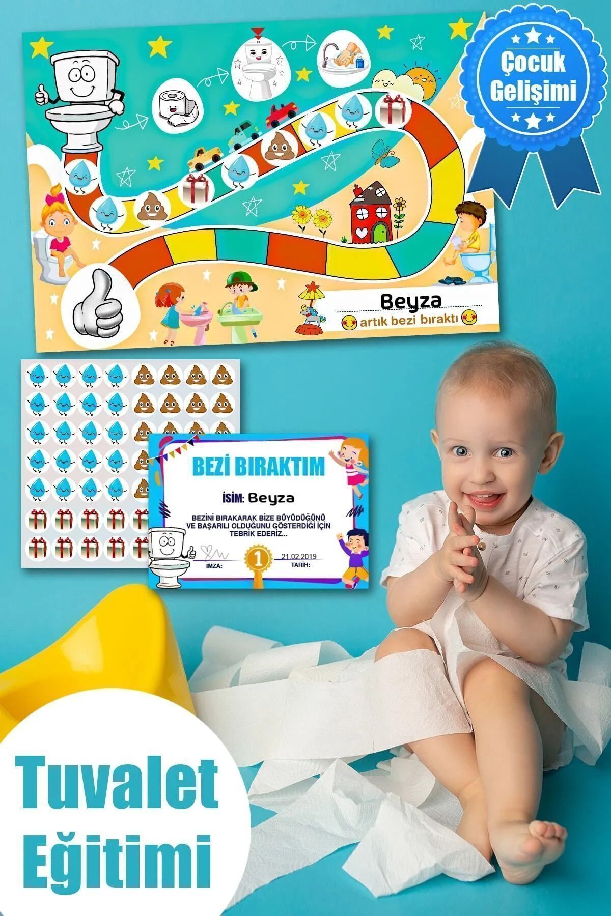 Genel Markalar Eğlenceli Ve Eğitici Tuvalet Eğitimi Pvc Sticker Panosu 30x42cm