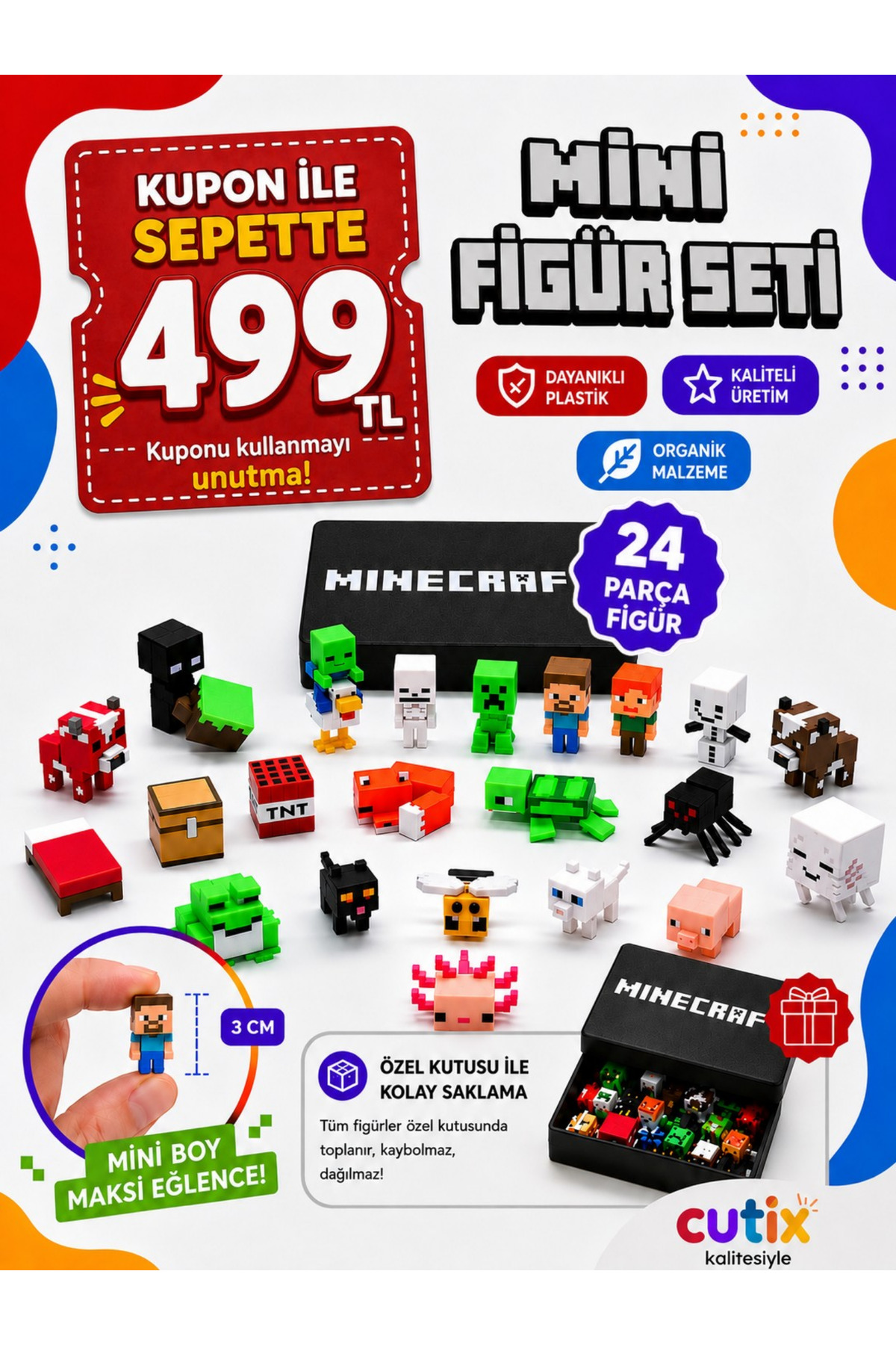 Cutix Oyuncak Mini Figür Seti - Blok Oyun Minik Figürler Çocuk Oyuncakları Doğum Günü Minecraft Tarzı
