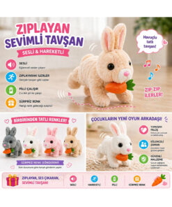 Genel Markalar Sesli Hareketli Tavşan Oyuncak – Zıplayan Peluş Tavşan (Havuçlu) - Görsel 3