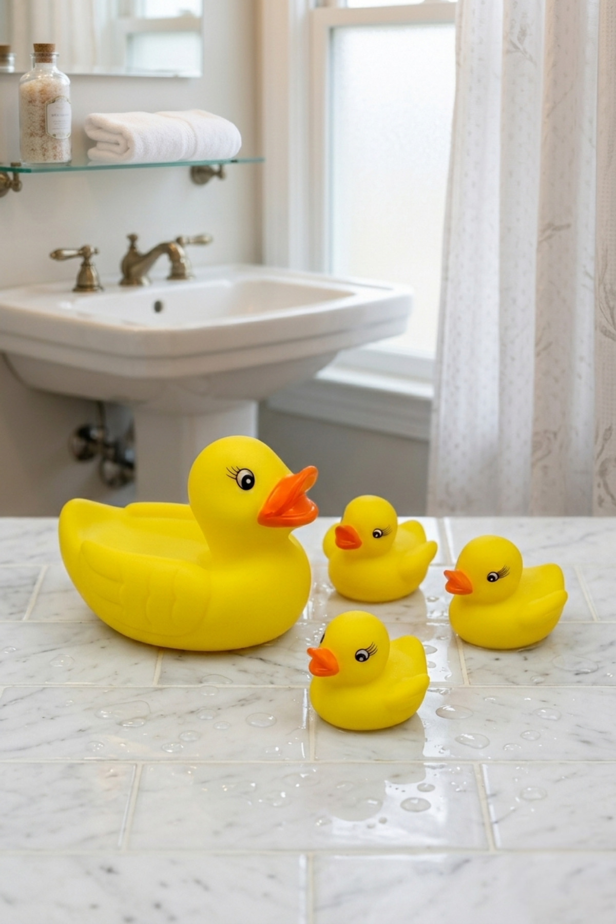 BEYZANA 4'lü Yavrulu Sesli Banyo Oyuncağı Seti Ördek Ailesi