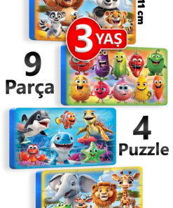 EVAKANCA 9 Parçalı 4 Adet Kalın Puzzle 2-3 Yaş Yapboz Yaban Deniz Hayvanları Sebzeler