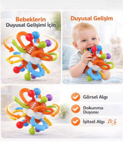 Smartfox Çıngıraklı Duyusal Top Oyuncak Diş Kaşıyıcı Montessori Gelişim Oyuncağı - Görsel 3