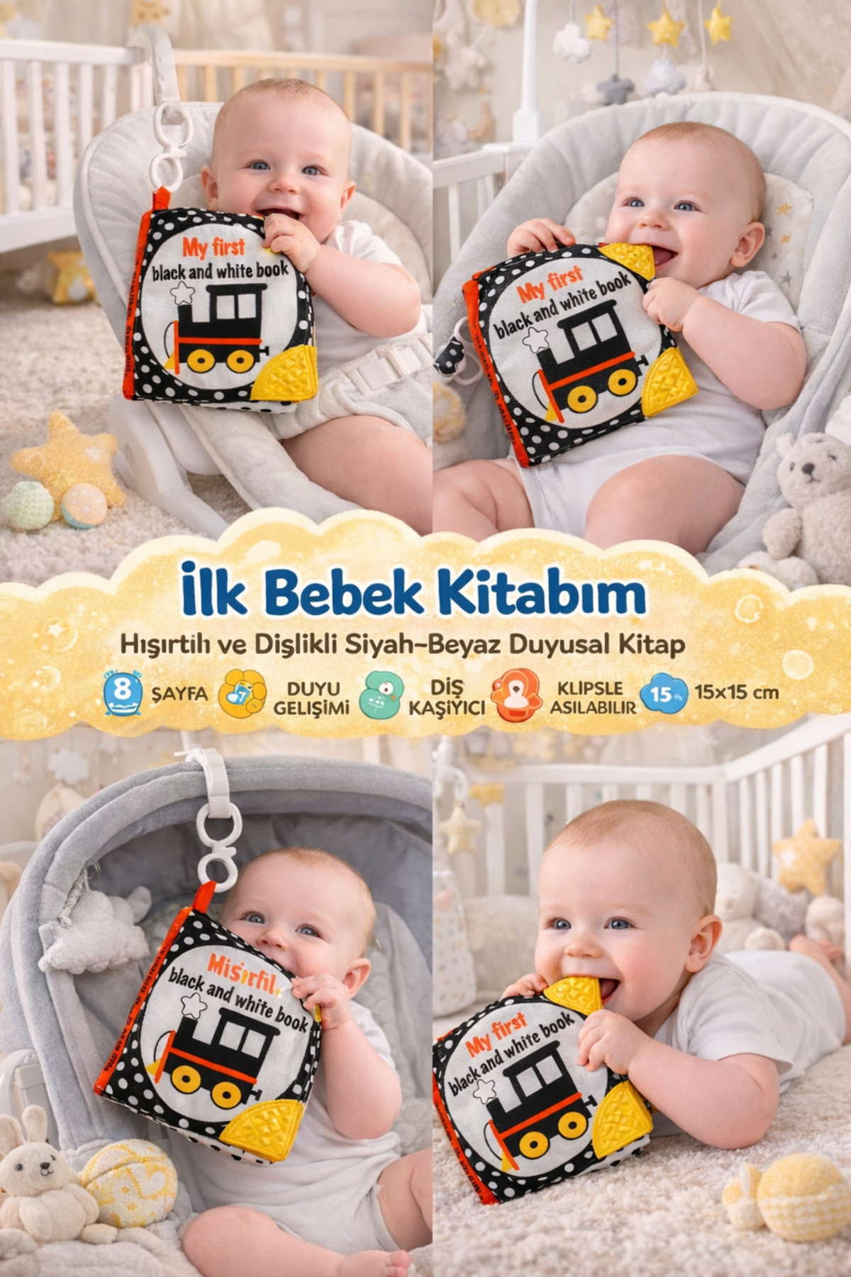 Budizzz İlk Bebek Kitabım | Hışırtılı ve Dişlikli Siyah-Beyaz Duyusal Kitap