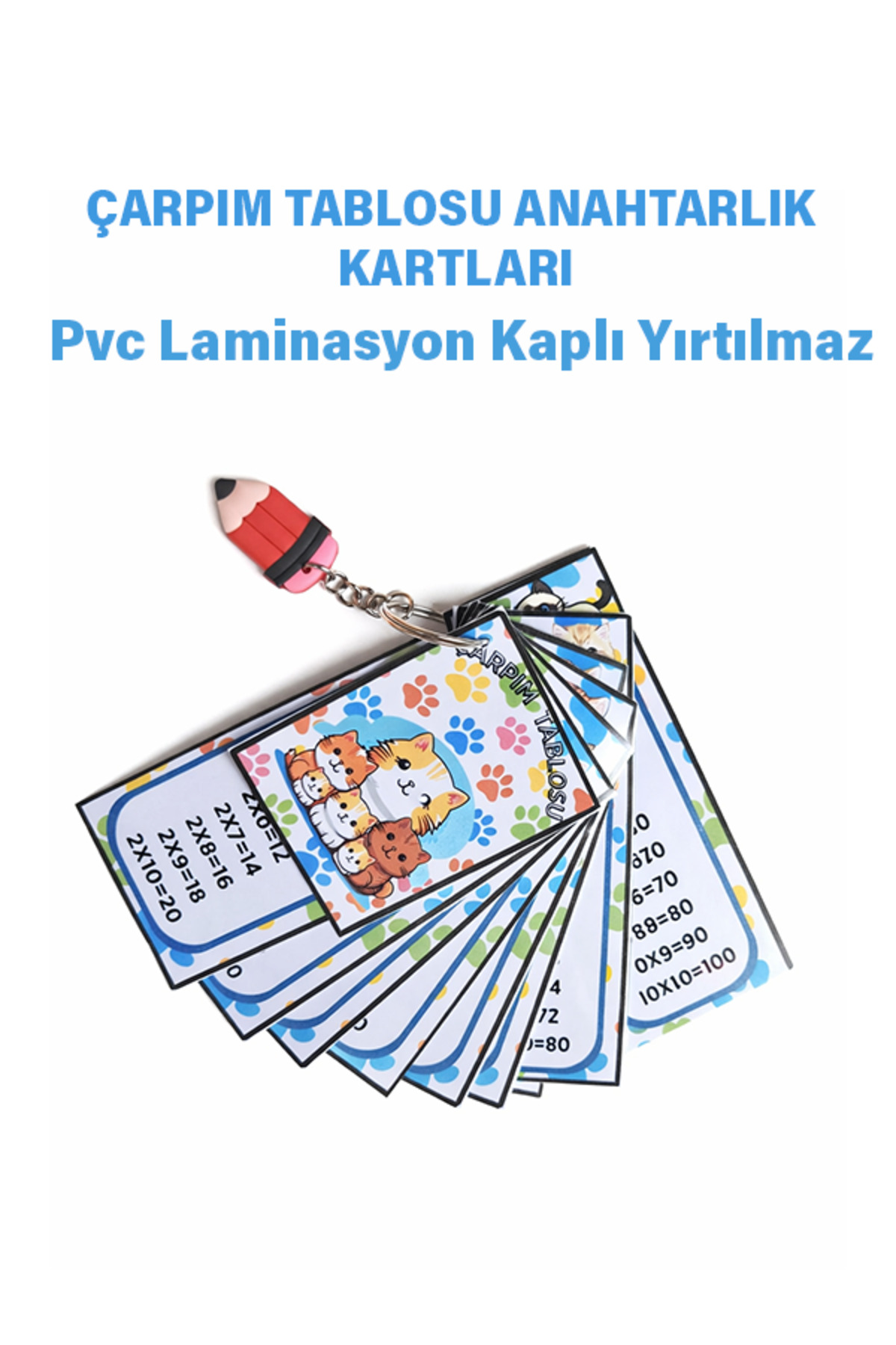 Edu&Hobby Çarpım Tablosu Kartları Anahtarlık | Kolay Öğrenme | Kedi Temalı Eğitici Kartlar
