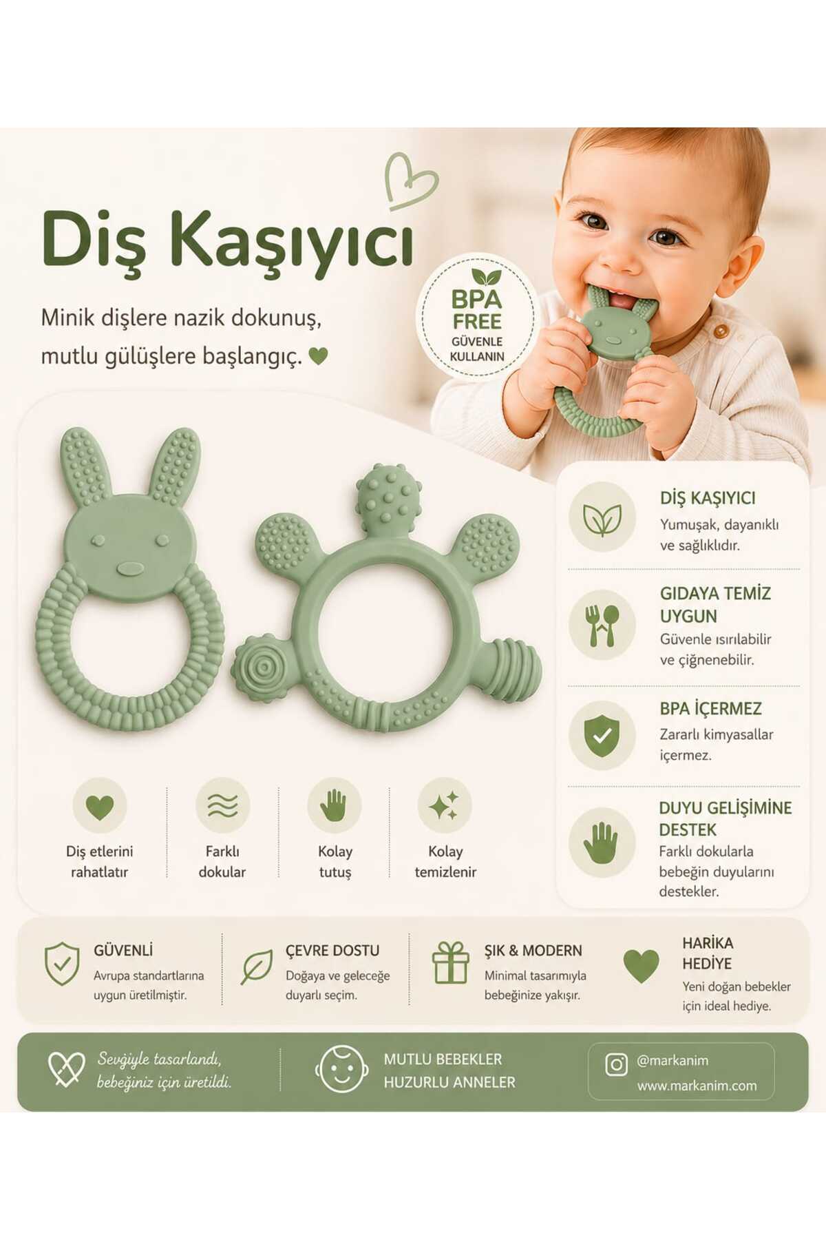 ERMA HOME Bebek Diş Kaşıyıcı – Kolay Tutuş, Güvenli Kullanım