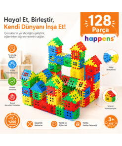 HAPPENS 128 Parça Puzzle City 3d Yapı Ve Tasarım Blokları Eğitici Oyuncak