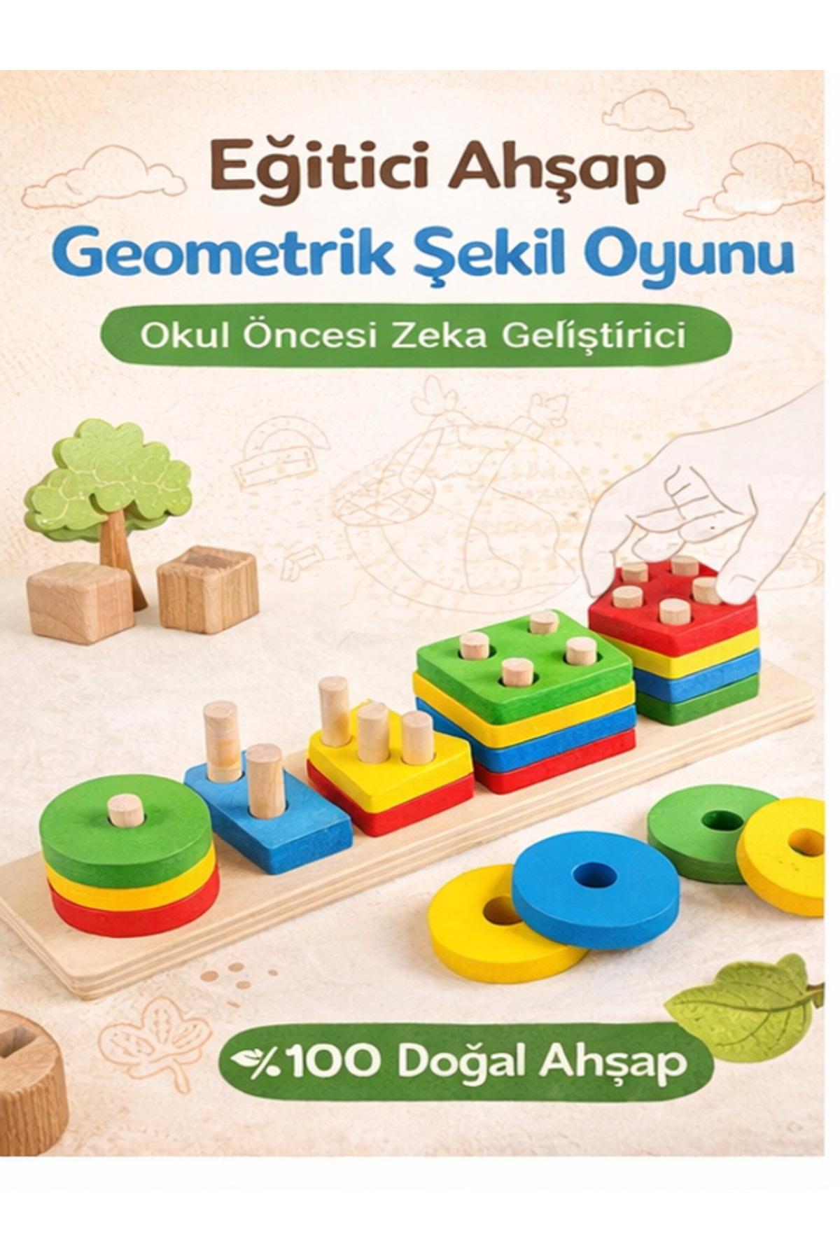 babysch Eğitici Doğal Ahşap Geometrik şekiller