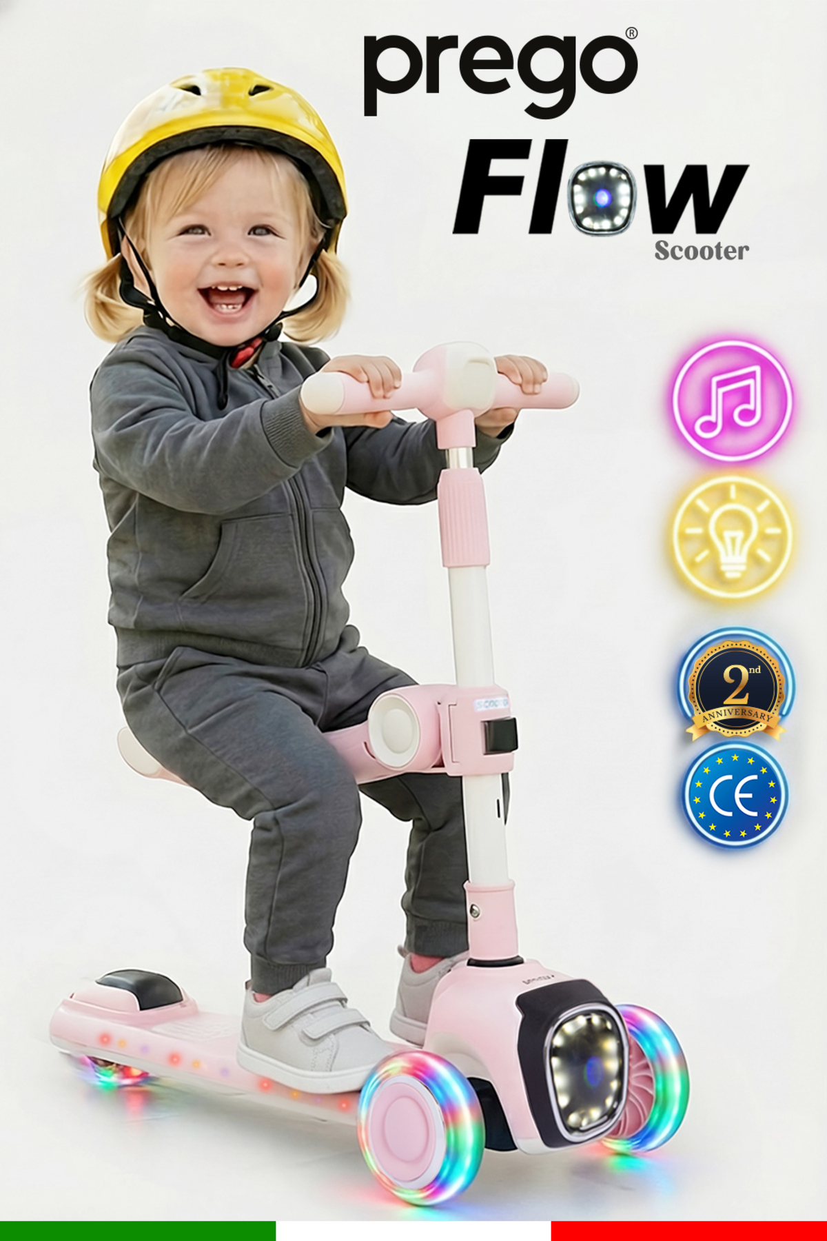 Prego Flow Müzikli Işıklı Oturaklı Çocuk Scooter Katlanabilir - Yükseklik Ayarlı