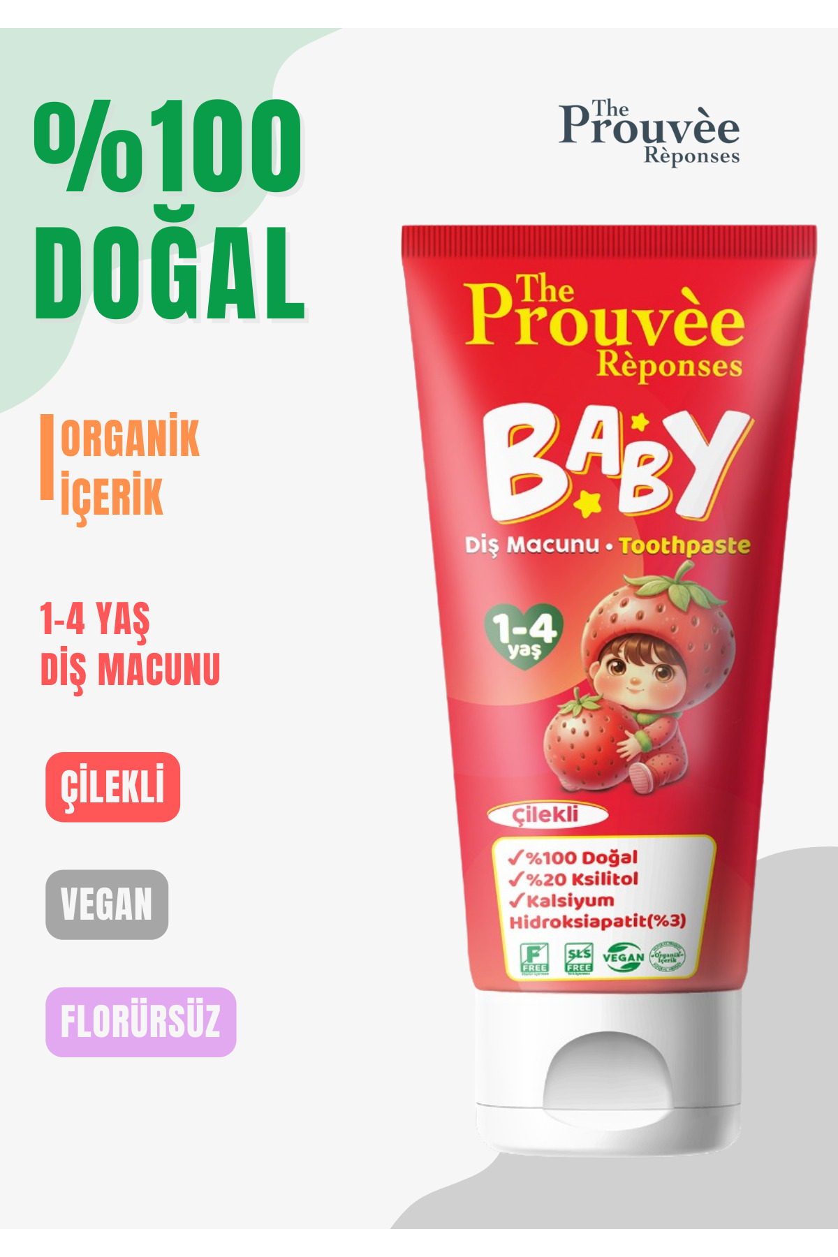 The Prouvee Reponses 0 Doğal Organik Bebek ve Çocuk Çilekli Diş Macunu 50 ml (Florürsüz)