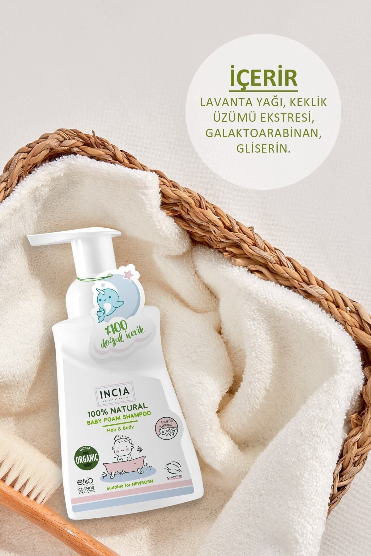 INCIA 0 Doğal Organik Sertifikalı Bebek Köpük Şampuanı Saç Vücut Lavanta Konak Önleyici Yenidoğan 200ml - Görsel 3