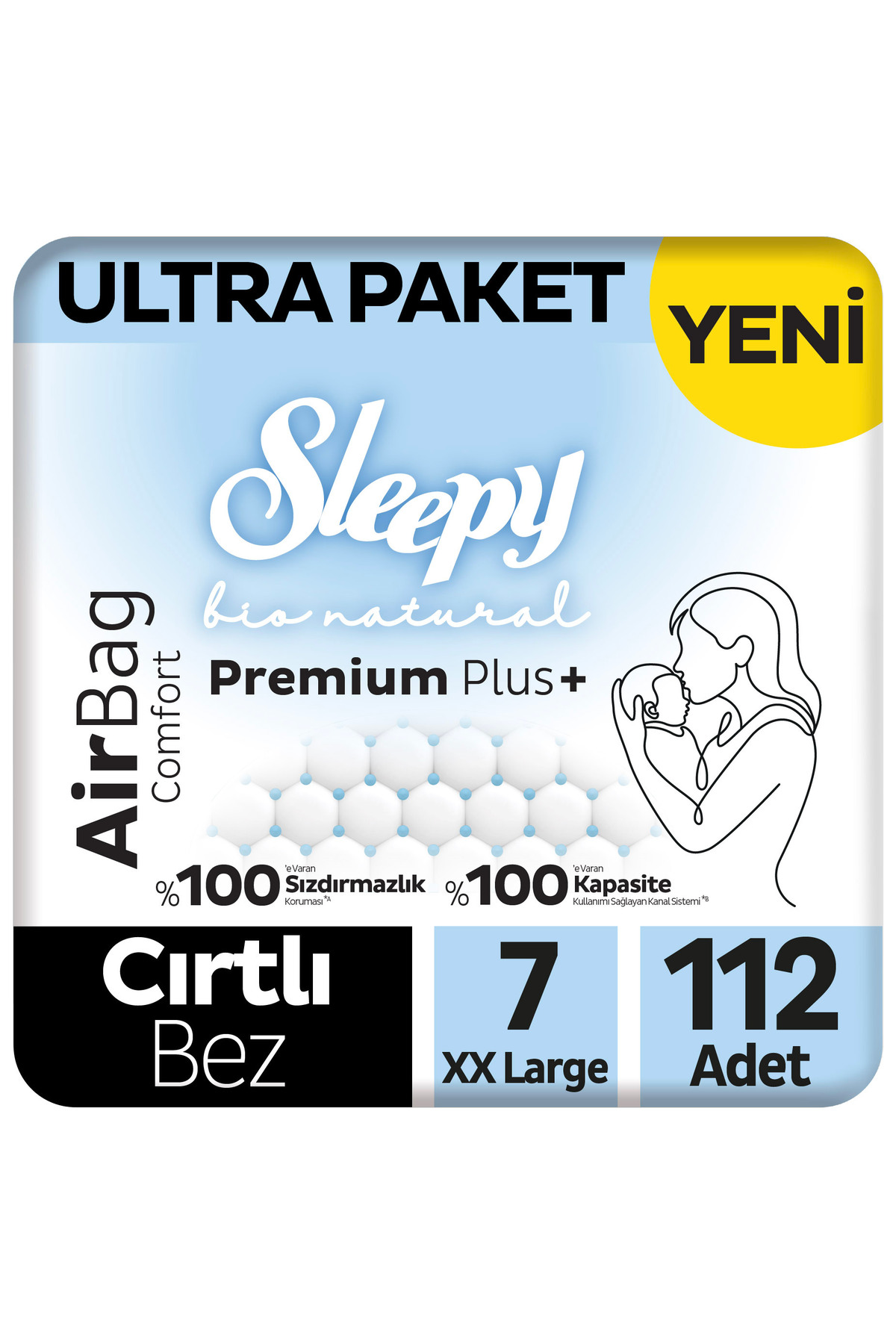 Sleepy Bio Natural Premium Plus Airbag Comfort Ultra Paket Bebek Bezi 7 Numara Xxlarge 112 Adet