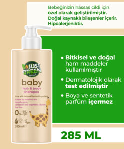 Just Green Organic Baby 0 Doğal Bebek Saç ve Vücut Şampuanı Göz Yakmayan, 285ml