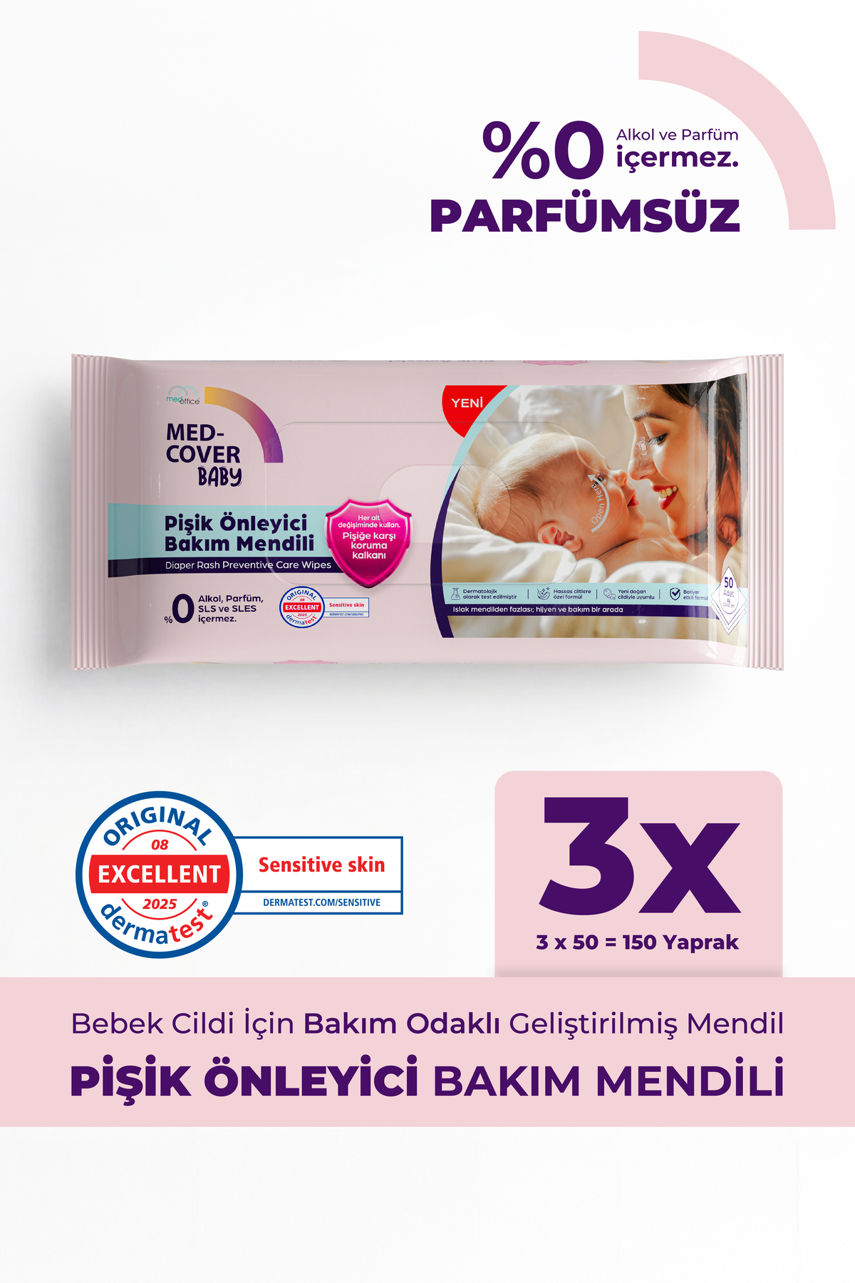 MED-COVER Baby Pişik Önleyici Bakım Mendili 50 x 3 Avantaj Paketi