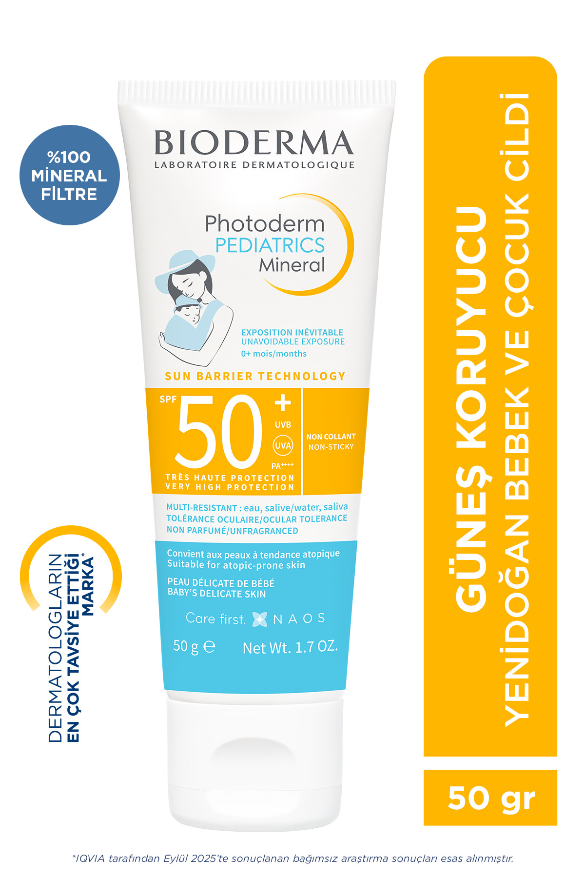 Bioderma Photoderm Pediatrics Mineral SPF50+ E Vitamini İçeren Çok Yüksek Korumalı Bebek Güneş Kremi 50 Gr