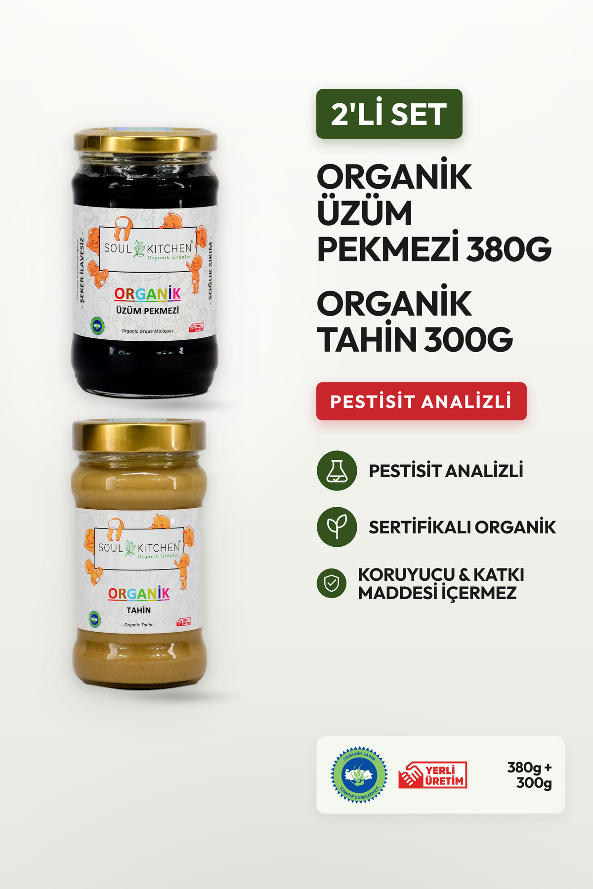 Soul Kitchen Organik Ürünler Organik Sertifikalı Tahin ve Üzüm Pekmezi Soğuk Sıkım Şeker İlavesiz Avantaj Set