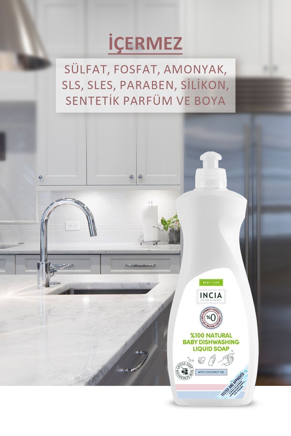 INCIA 0 Doğal Bebek Bulaşık Sabunu Bitkisel Emzik Biberon Temizleyici Vegan 500 ml - Görsel 3