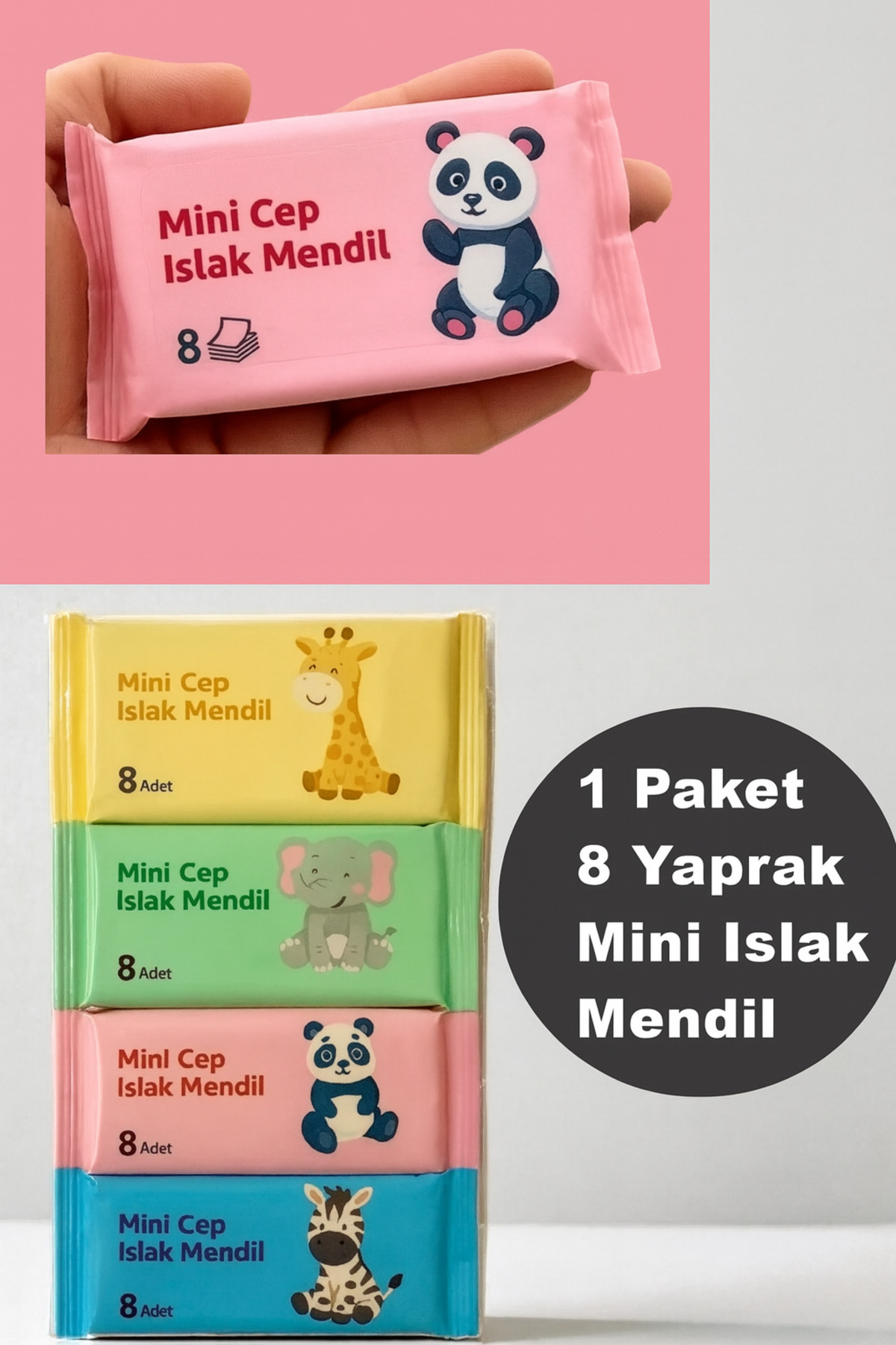 BEYZANA 1 Paket 8 Yaprak Mini Islak Mendil Taşınabilir Çanta Boy Cep Tipi Islak Mendil