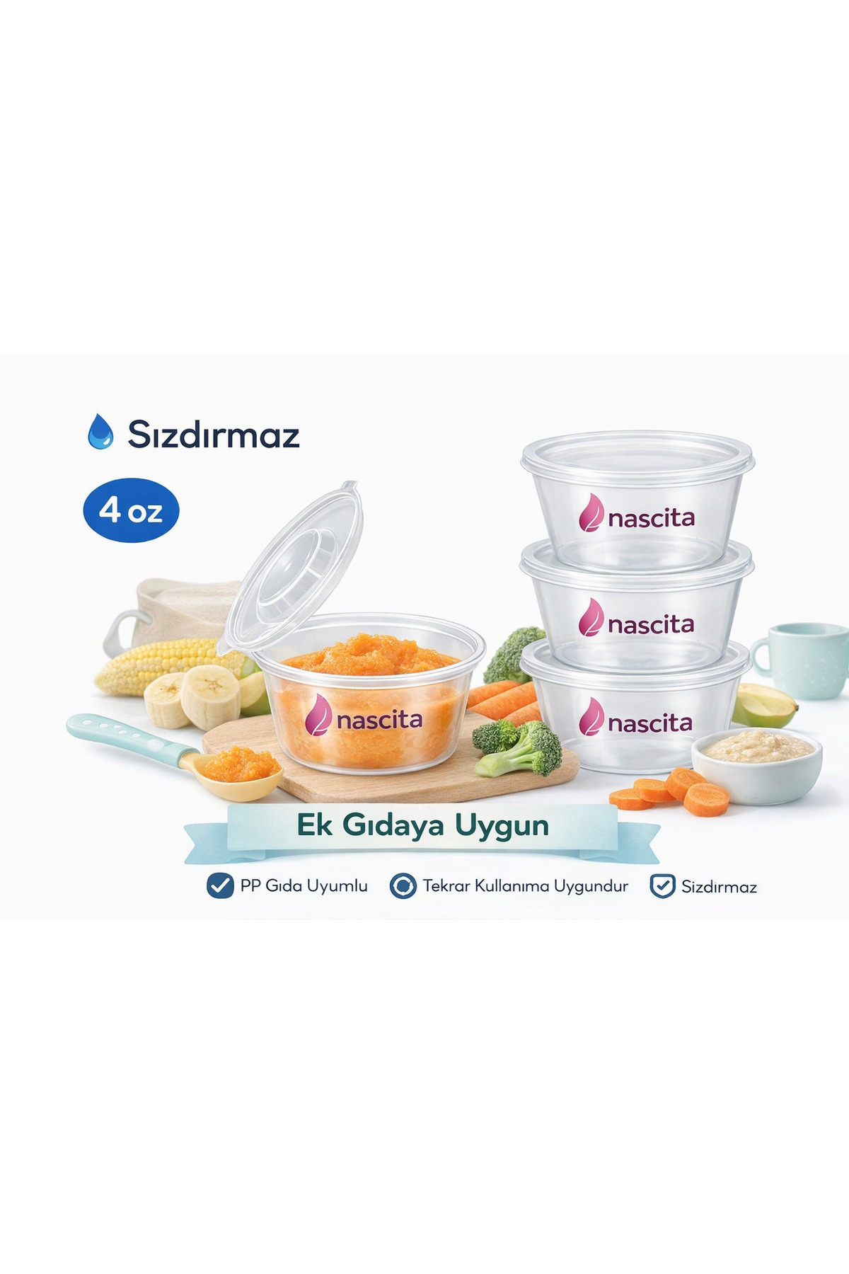 Nascita Ek gıda kabı (1adet)120 ml mini saklama kabı et suyu , kemik suyu , buzluk gıda temasına uygun
