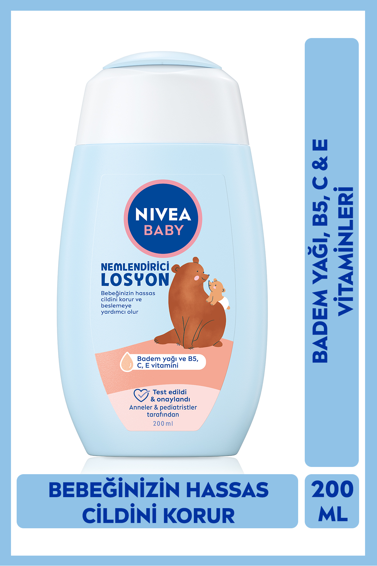 NIVEA Baby Bebek Nemlendirici Losyon 200ml, 24 Saat Etkili Bakım ve Koruma, Hassas Cilt, Aloe Vera