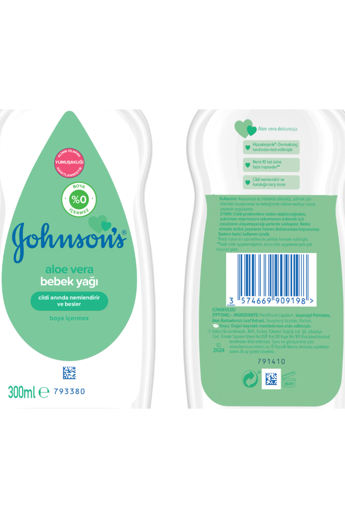 Johnson's Baby Bebe Yağı 300ml Aloe Vera - Görsel 3