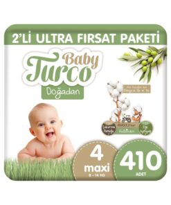 Baby Turco Doğadan 2'li Ultra Fırsat Paketi Bebek Bezi 4 Numara Maxi 410 Adet