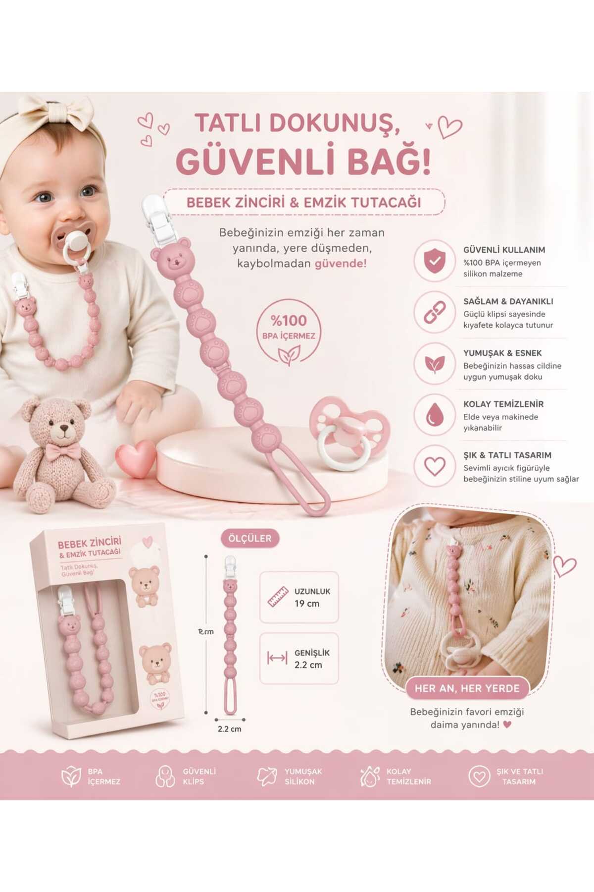 ERMA HOME Emzik Askısı Ve Znciri ( Pembe )