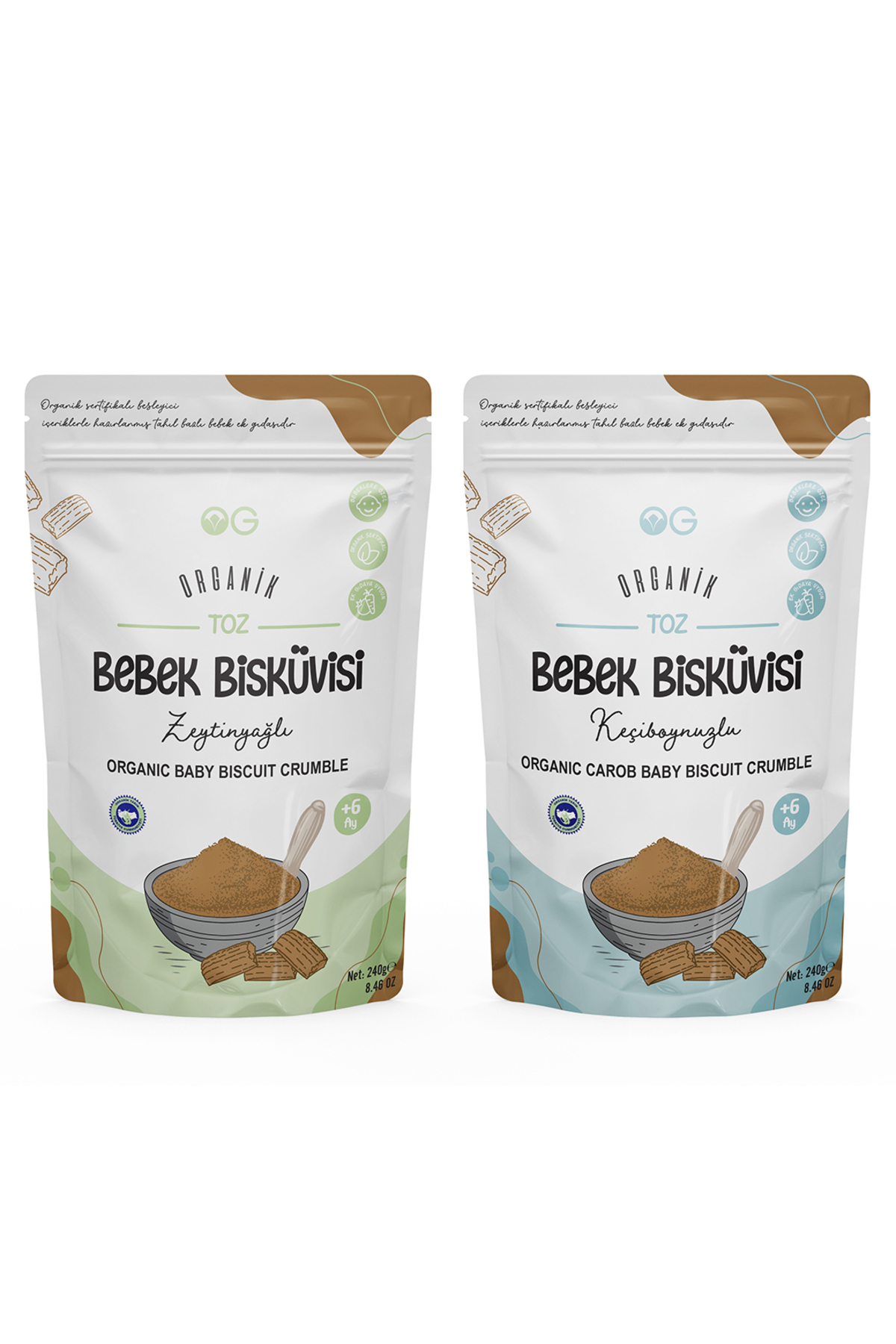 OG natural Organik Keçiboynuzlu Ve Zeytinyağlı Bisküvi Tozu Seti +6 Ay
