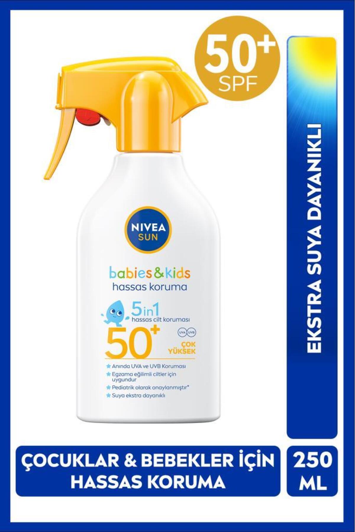 NIVEA SUN SPF50+Çocuk,Bebek İçin Çok Yüksek Korumalı Güneş Spreyi 250 ml,Hassas Cilde Özel,Parfüm İçermez