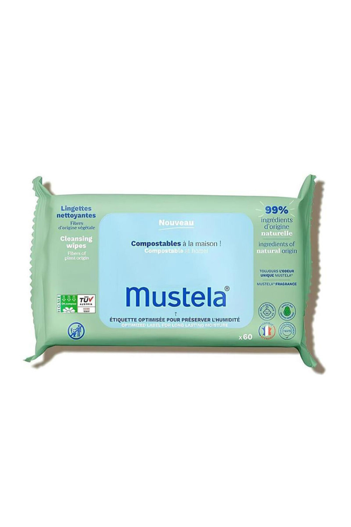 Mustela Doğal İçerikli Kompost Edilebilir Islak Mendil Yüz El Bez Bölgesi 60'lı Bebek Çocuk