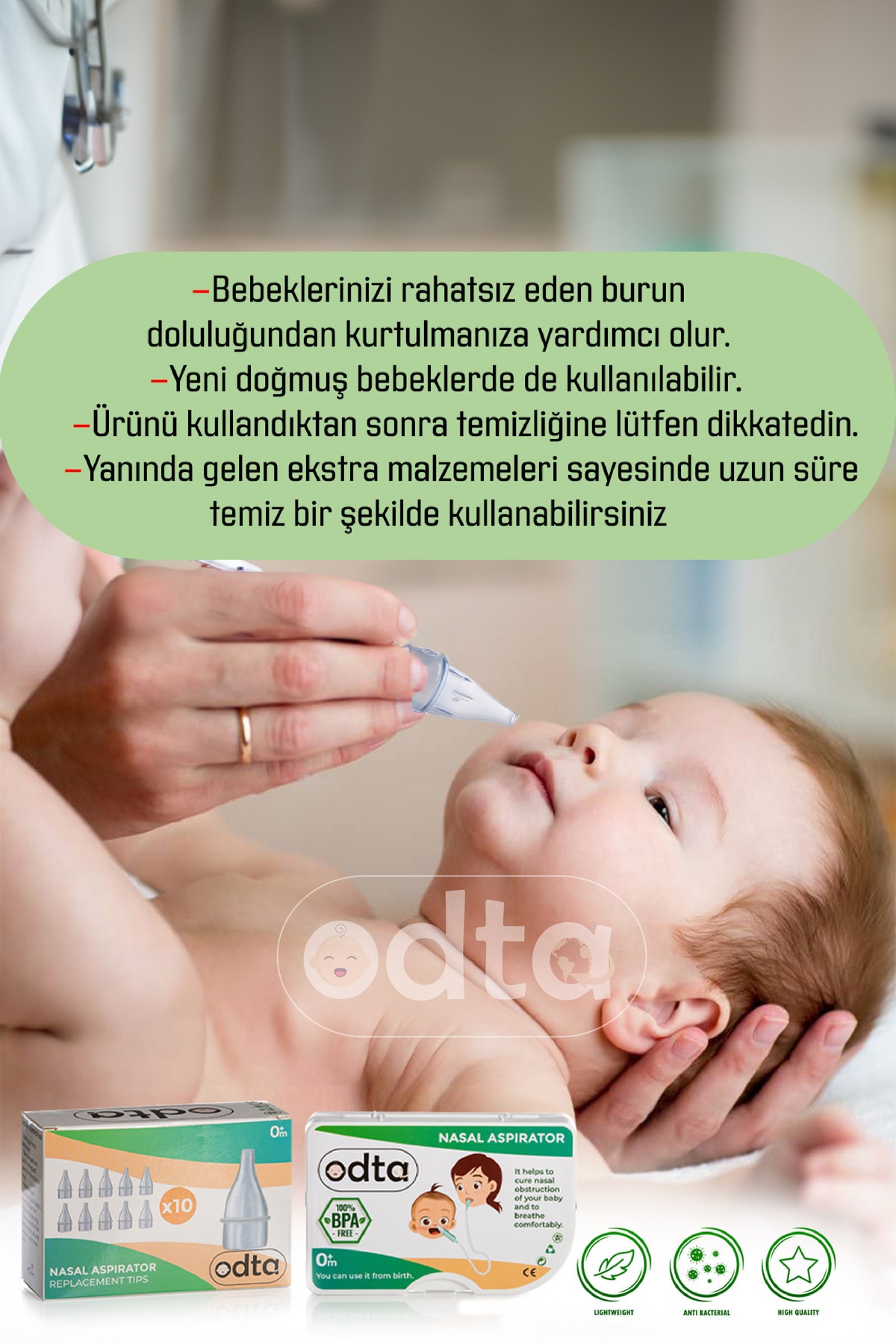 ODTA Tüm Markalarla Uyumlu Bebek Burun Aspiratörü Yedek Ucu | Nazal Aspiratör Ucu 10 Adet | Bpa Free - Görsel 3