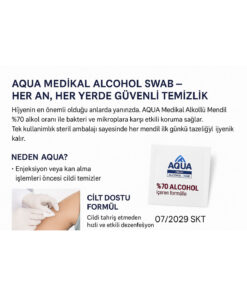 Aqua Alkollü Swab Mendil Alcohol Swab Ethyl Alkol İçerikli Steril Hijyen Temizlik - Görsel 3