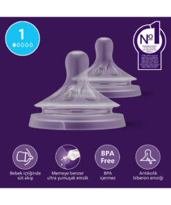 Philips Avent Doğal Tepkili 2'li Biberon Emziği, 1 Numara, SCY961/02