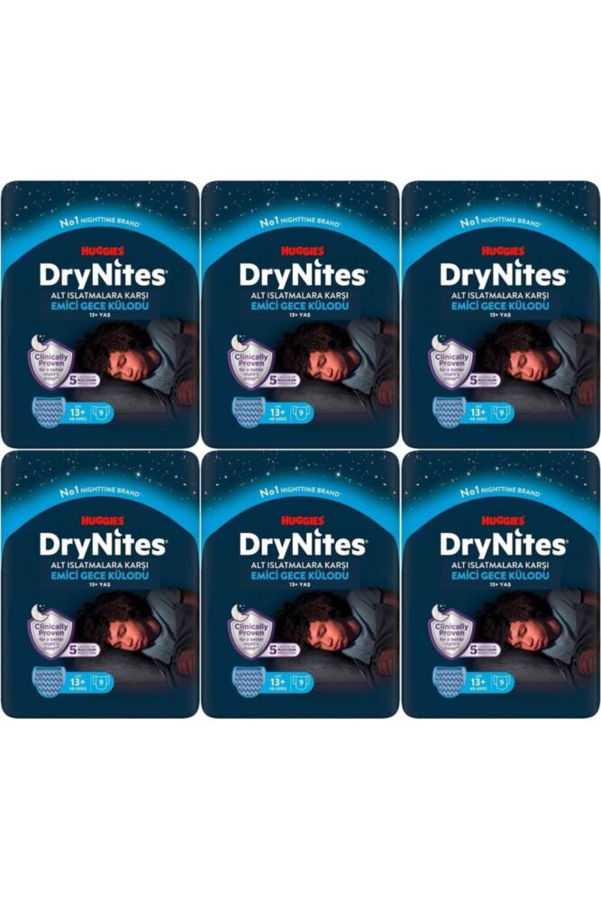 DryNites Emici Gece Külodu/Külot Bez Erkek 13+ Yaş (48-60KG) X Large 54 Adet (6PK*9)
