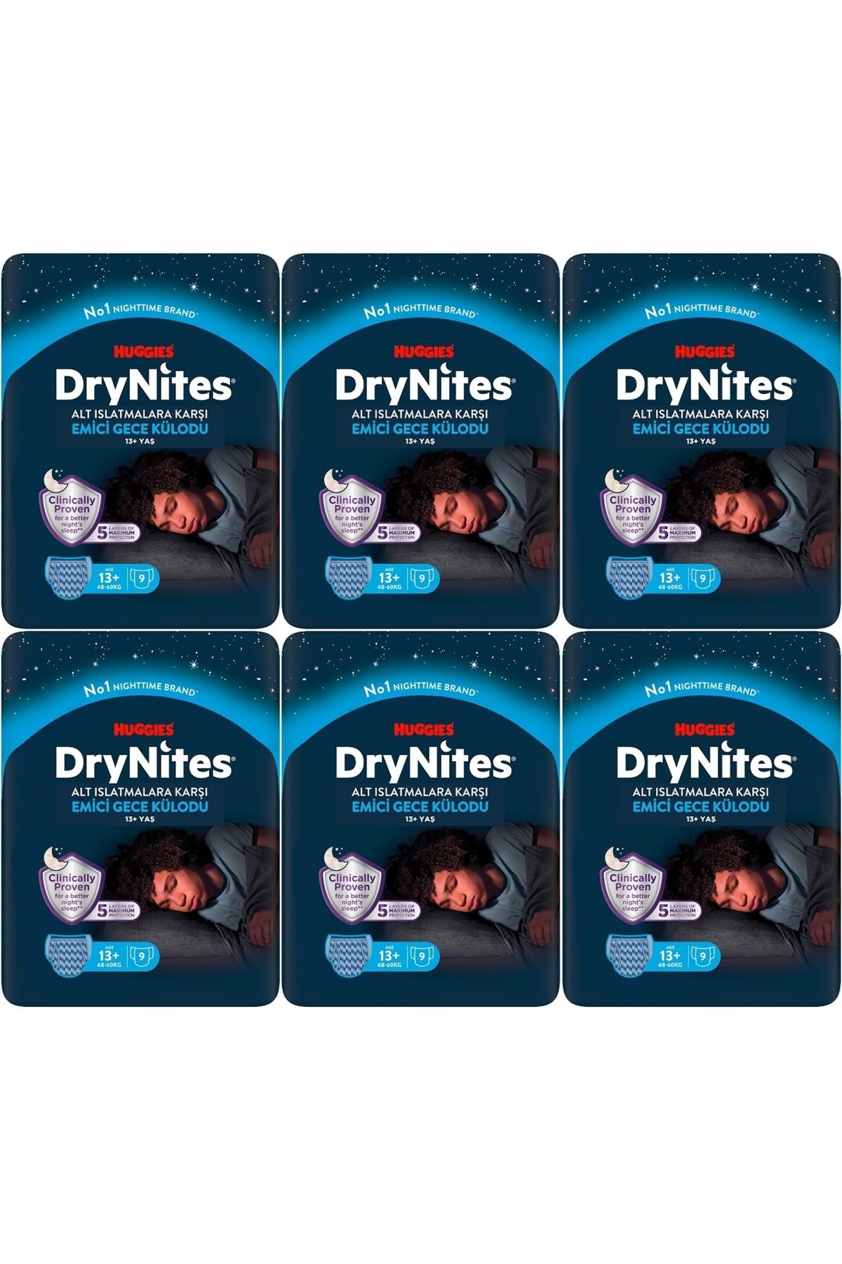 DryNites Emici Gece Külodu/Külot Bez Erkek 13+ Yaş (48-60KG) X Large 54 Adet (6PK*9)