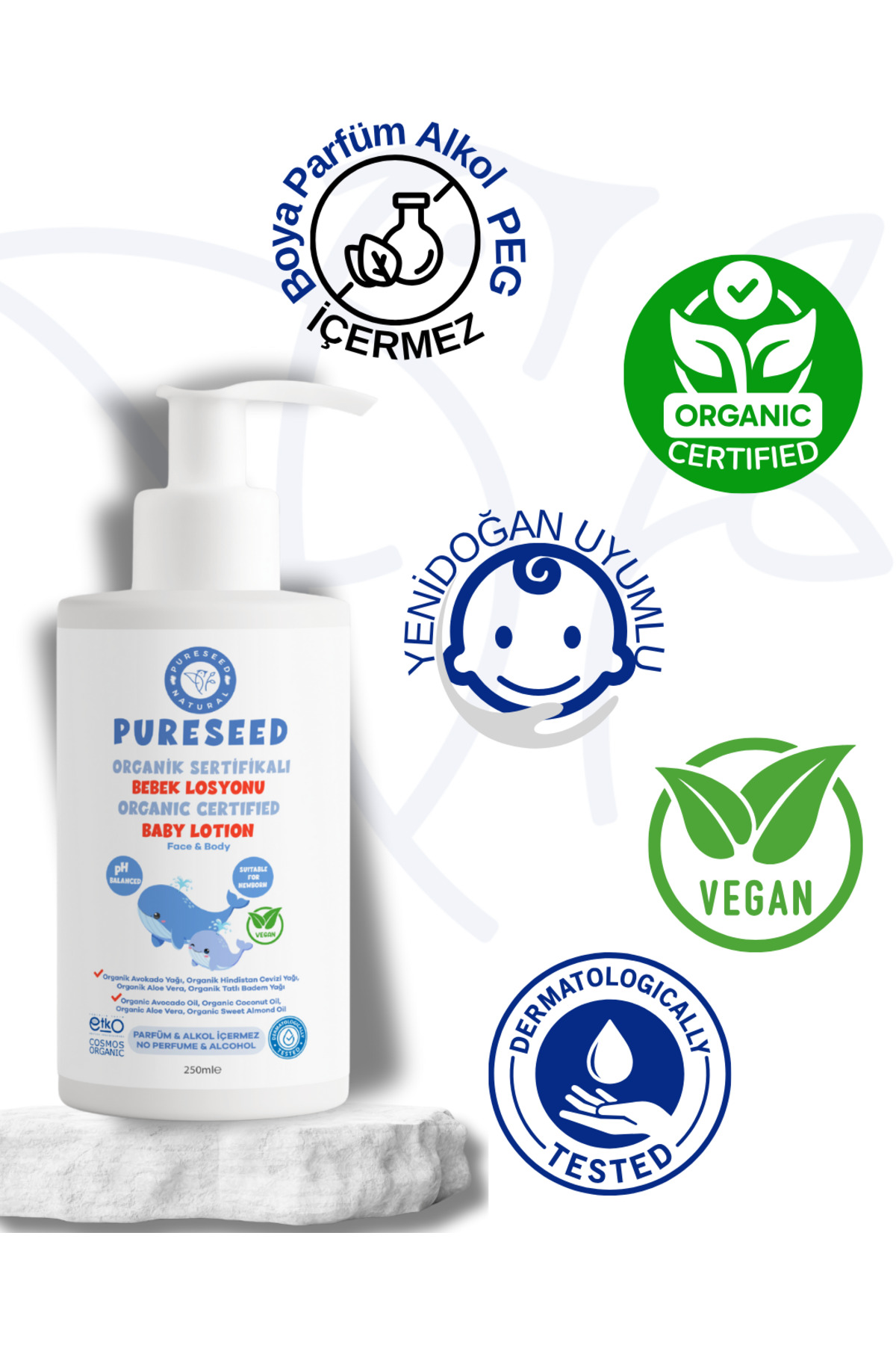 PURESEED NATURAL Organik Sertifikalı Bebek Losyonu - Parfümsüz - 250 ML - Görsel 3