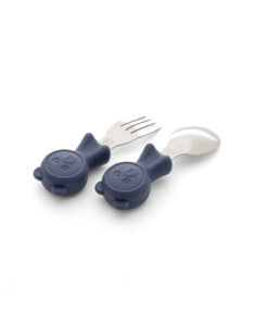jojobebek Premium Çocuk BPA Free Kaliteli Silikon Saplı Paslanmaz Çelik Uçlu Çatal-Kaşık /LACİVERT - Görsel 3