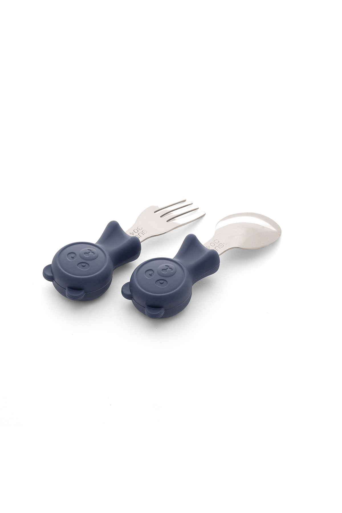 jojobebek Premium Çocuk BPA Free Kaliteli Silikon Saplı Paslanmaz Çelik Uçlu Çatal-Kaşık /LACİVERT - Görsel 3