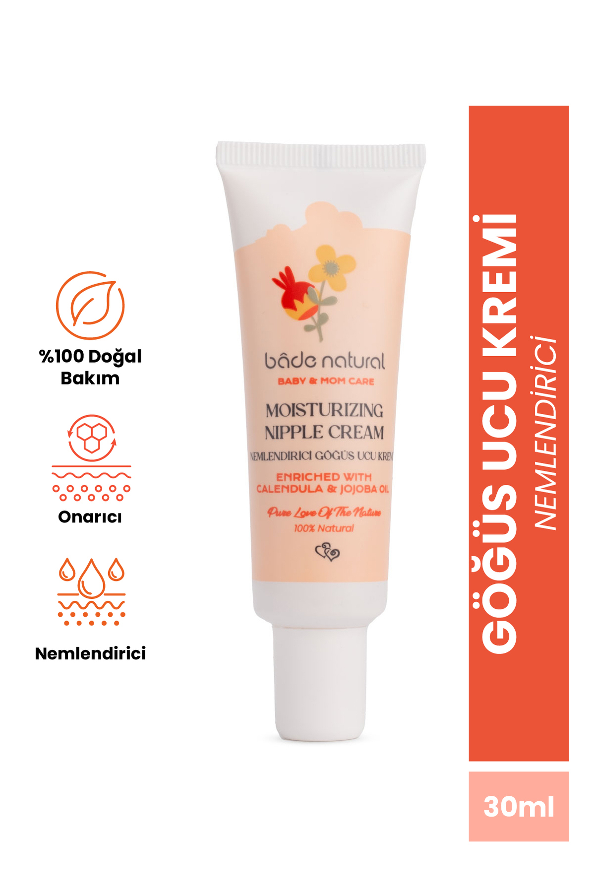 Bade Natural Nemlendirici Göğüs Ucu 0 Doğal Çatlak ve Bakım Kremi 30 ml