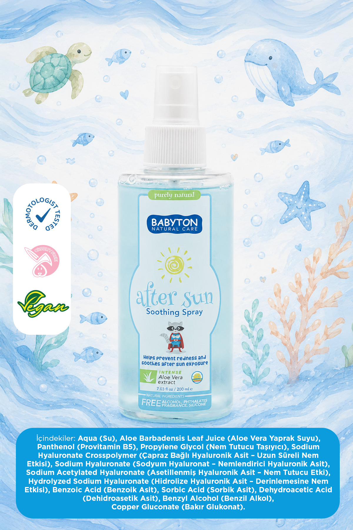 BABYTON Doğal Güneş Sonrası Rahatlatıcı Bakım Spreyi 200 ml - Görsel 3
