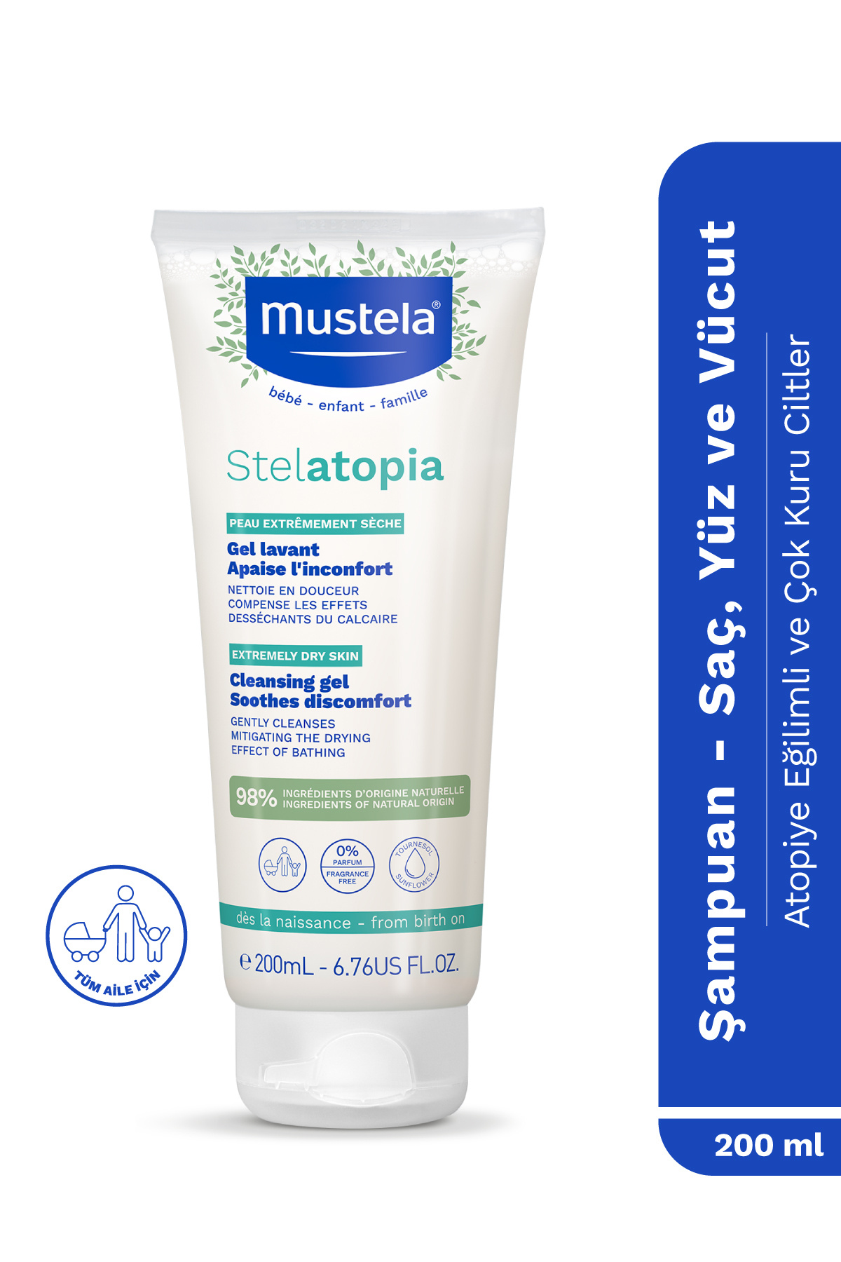 Mustela Doğal Içerikli Stelatopia Çok Kuru Ve Atopik Ciltler Nemlendirici Şampuan Yüz Vücut Saç 200ml