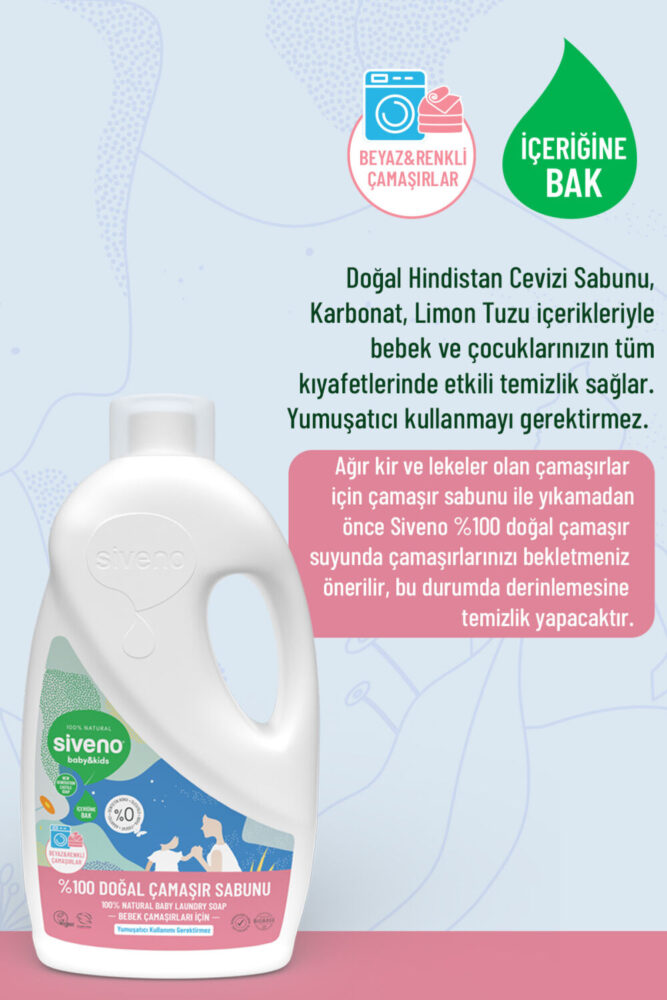 Siveno 0 Doğal Bebek Çamaşır Sabunu Kendinden Yumuşatıcılı Bitkisel Deterjan Vegan 1000 ml - Görsel 2