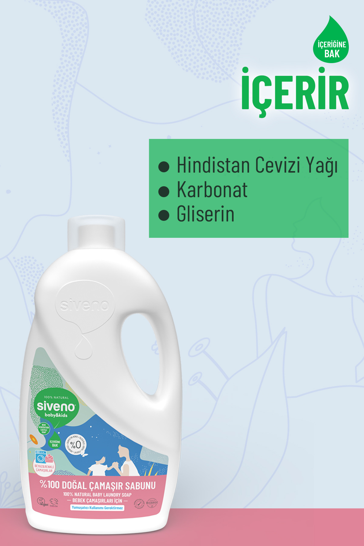 Siveno 0 Doğal Bebek Çamaşır Sabunu Kendinden Yumuşatıcılı Bitkisel Deterjan Vegan 1000 ml - Görsel 3