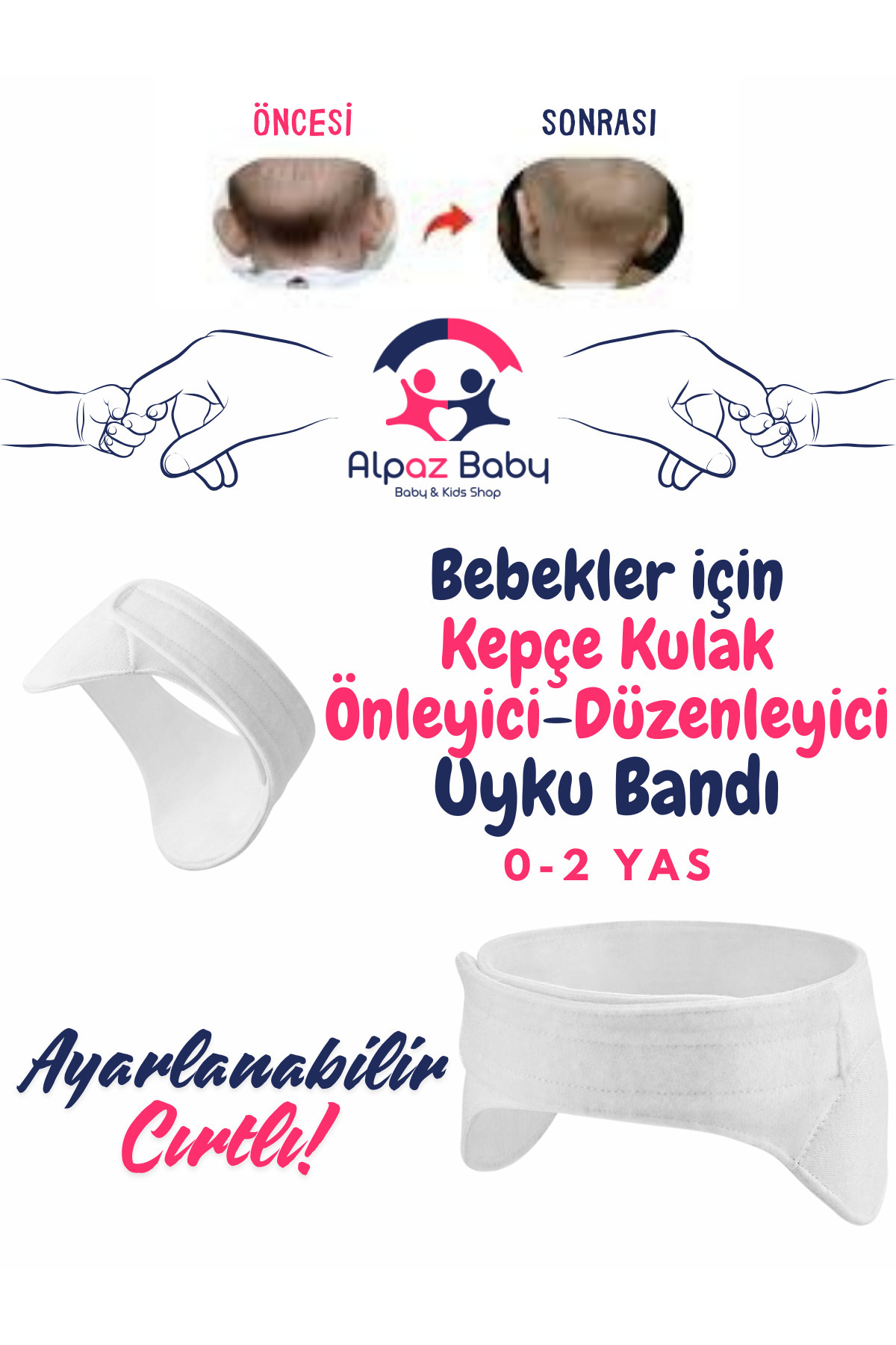 Genc Home Bebek Kepçe Kulak Bandı / Kepçe Kulak Önleyici-Düzenleyici Uyku Bandı (0- 2 Yaş Arası Uygun)